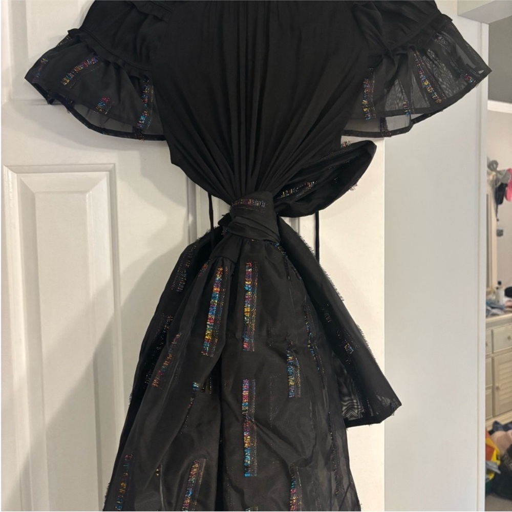 Anna Sui Black Ruffled Dress with Bow - Picture 5 of 8